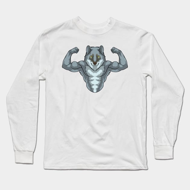 Wolf as Bodybuilder with big Muscles Long Sleeve T-Shirt by Markus Schnabel